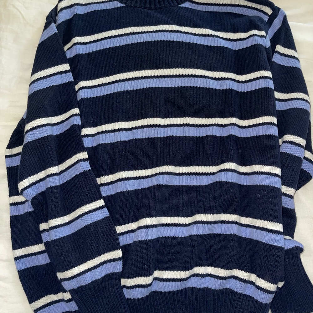 Brandy Melville Striped Navy and Blue Oversized Sweater